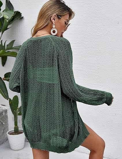 Women's Crochet Lightweight Cardigan Blouse Front Front Long Sleeve Summer Cardigan